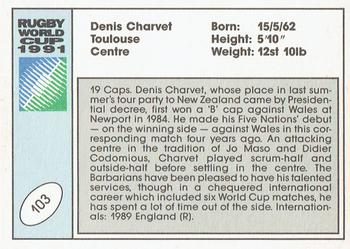 1991 Regina Rugby World Cup #103 Denis Charvet Back